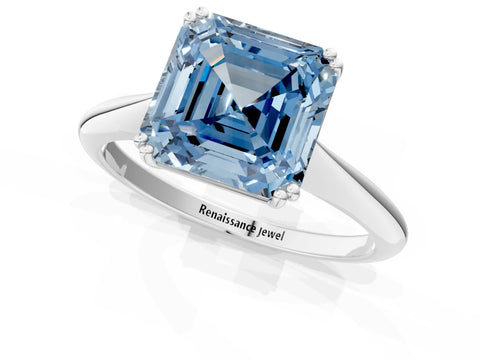 White gold Fancy Blue Asscher Cut Solitaire Diamond Ring with Six-Prong Setting and Classic Band_1