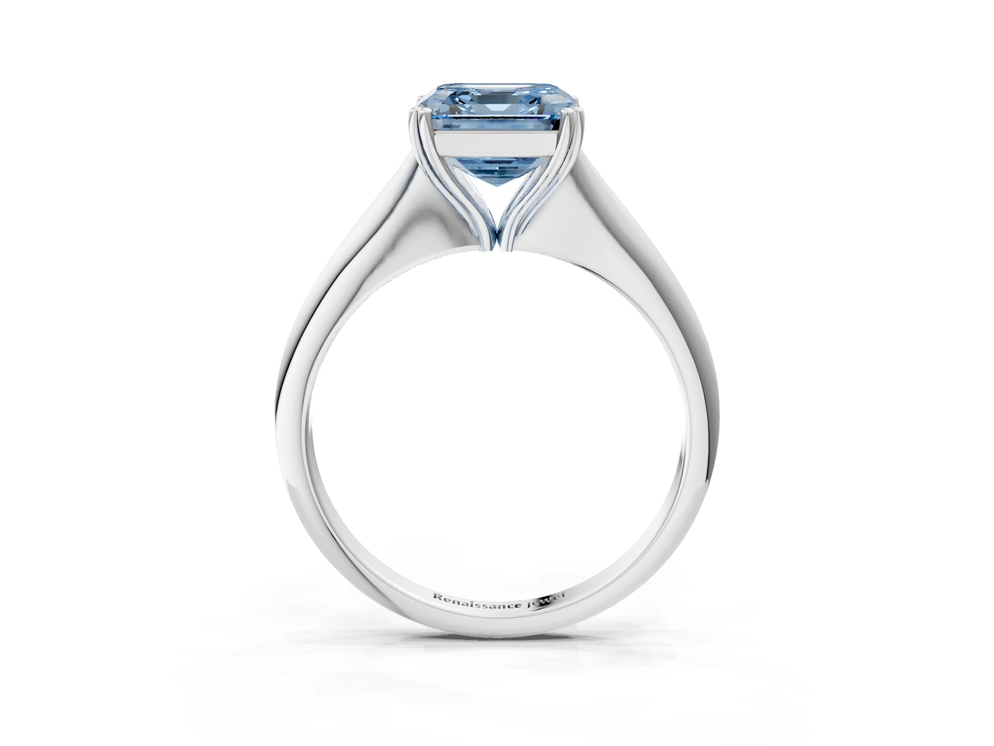 White gold Fancy Blue Asscher Cut Solitaire Diamond Ring with Six-Prong Setting and Classic Band_3