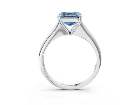 White gold Fancy Blue Asscher Cut Solitaire Diamond Ring with Six-Prong Setting and Classic Band_3