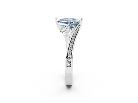 White gold Fancy Blue Asscher Cut Solitaire Diamond Twist Band with Pavé Setting and Four-Prong Setting_14