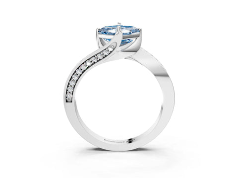 White gold Fancy Blue Asscher Cut Solitaire Diamond Twist Band with Pavé Setting and Four-Prong Setting_15