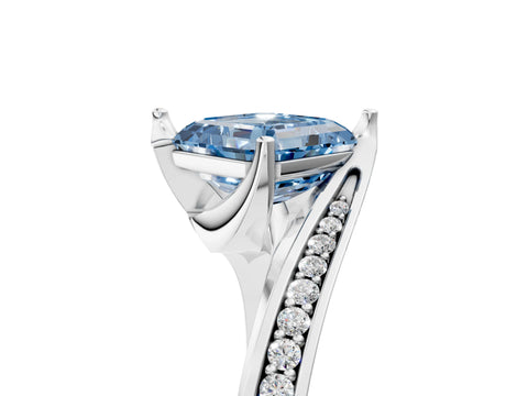White gold Fancy Blue Asscher Cut Solitaire Diamond Twist Band with Pavé Setting and Four-Prong Setting_17