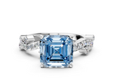 White gold Fancy Blue Asscher  Cut Solitaire Diamond Twisted Band with Pave Setting_17