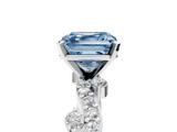 White gold Fancy Blue Asscher  Cut Solitaire Diamond Twisted Band with Pave Setting_22