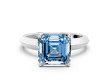 White gold Fancy Blue Asscher  Cut Solitaire Engagement Ring with Flat Band and Four-Prong Setting