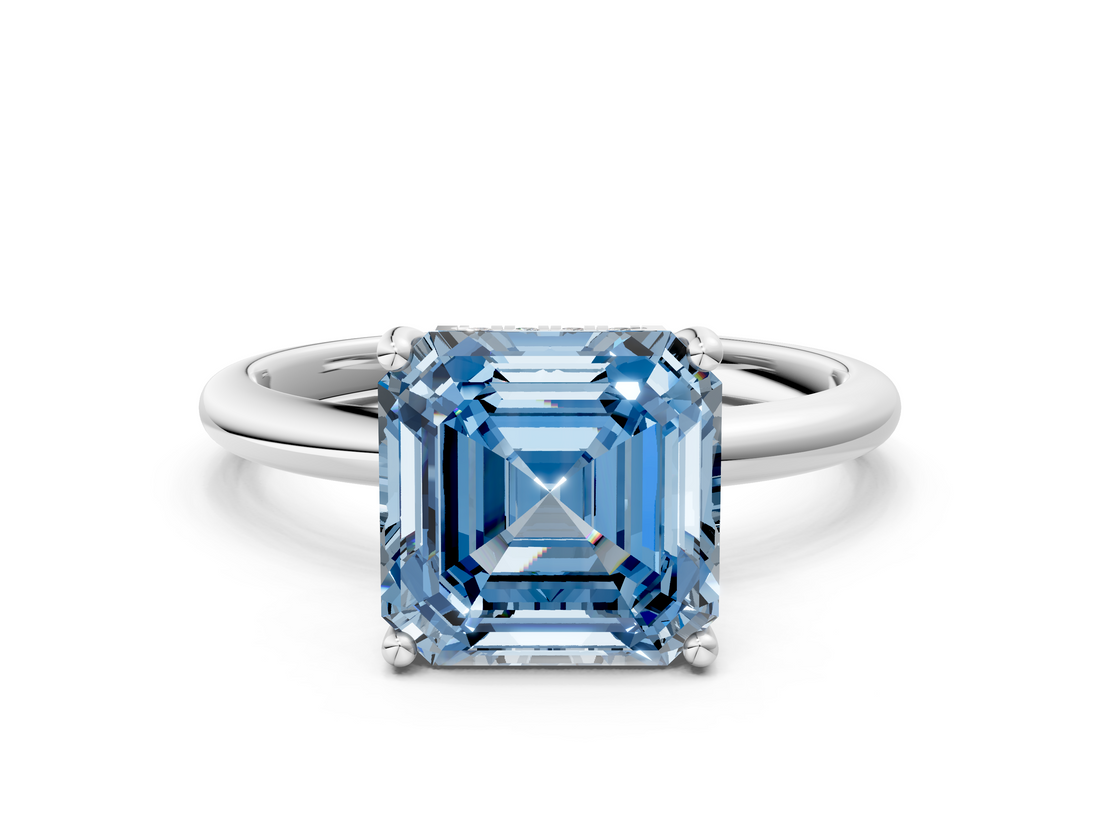 White gold Fancy Blue Asscher  Cut Solitaire Engagement Ring with Four-Prong Setting and Classic Band_16