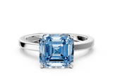 White gold Fancy Blue Asscher  Cut Solitaire Engagement Ring with Four-Prong Setting on a Classic Band