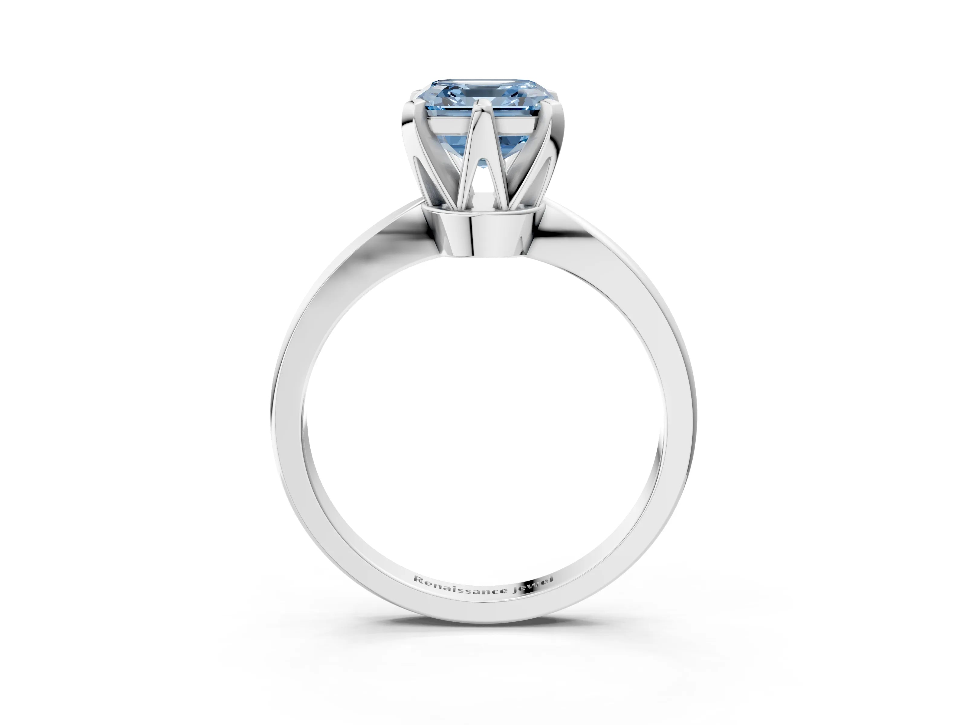 White gold Fancy Blue Asscher Cut Solitaire Engagement Ring with Six-Prong Setting and Tapered Band_3