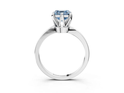 White gold Fancy Blue Asscher Cut Solitaire Engagement Ring with Six-Prong Setting and Tapered Band_3