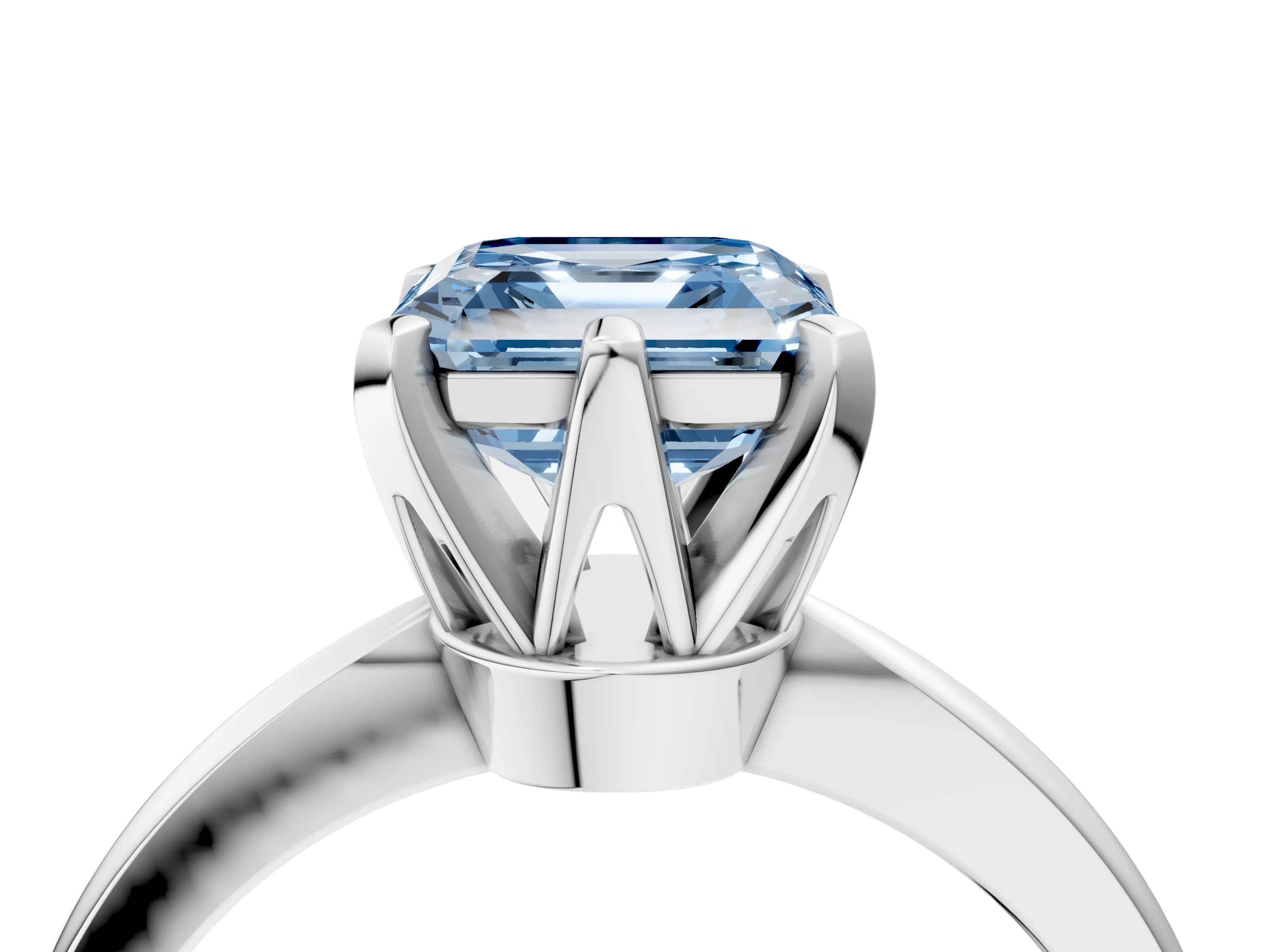 White gold Fancy Blue Asscher Cut Solitaire Engagement Ring with Six-Prong Setting and Tapered Band_4
