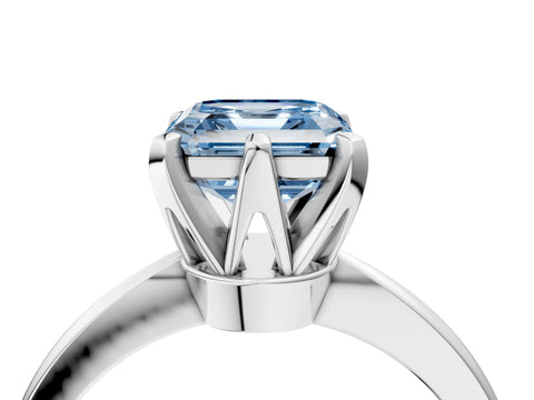 White gold Fancy Blue Asscher Cut Solitaire Engagement Ring with Six-Prong Setting and Tapered Band_4