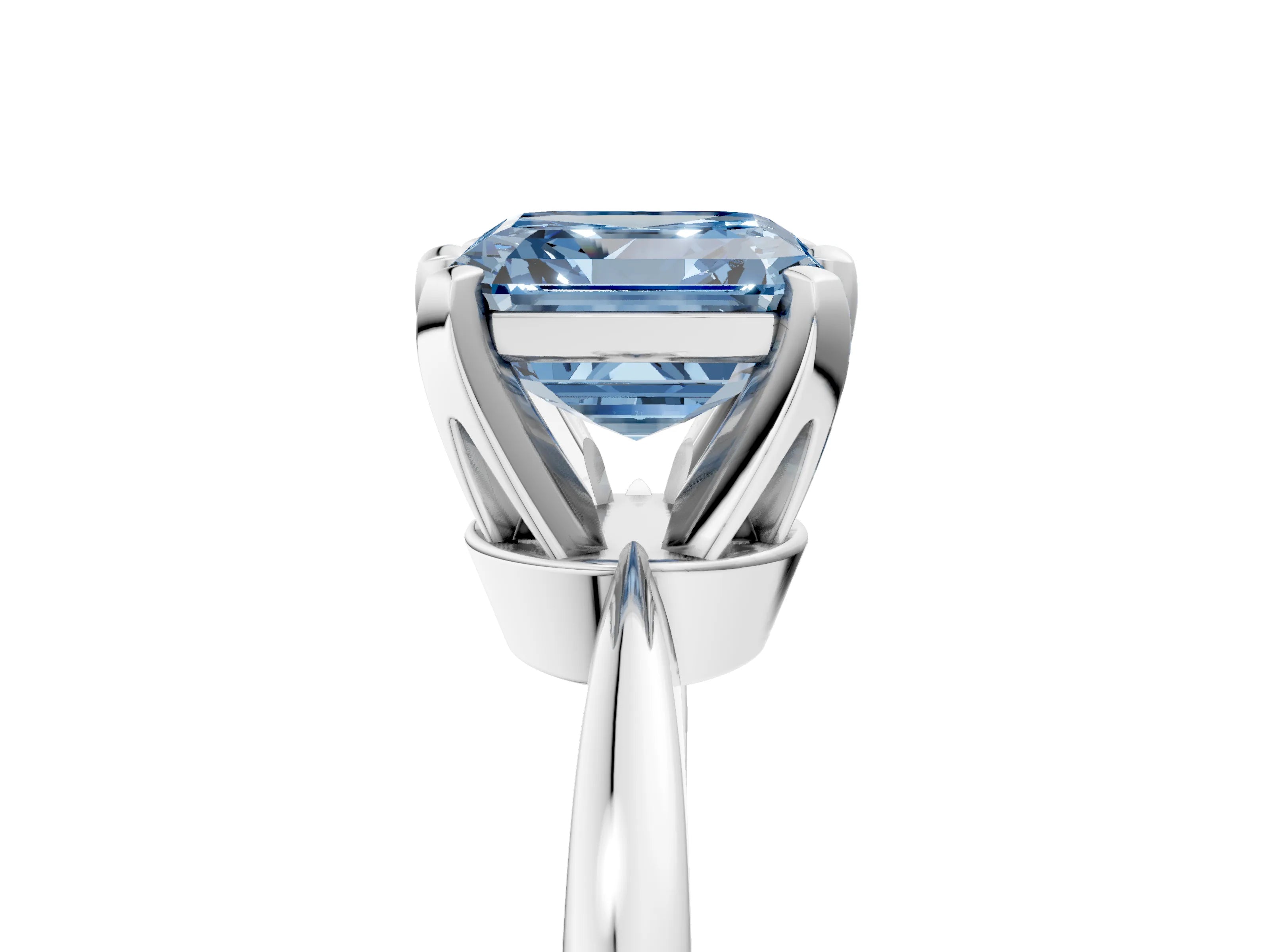 White gold Fancy Blue Asscher Cut Solitaire Engagement Ring with Six-Prong Setting and Tapered Band_5