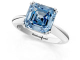 White gold Fancy Blue Asscher  Cut Solitaire Engagement Ring with Tapered Band and Four-Prong Setting 2