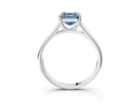 White gold Fancy Blue Asscher Cut Solitaire Engagement Ring with Tapered Band and Four-Prong Setting_6