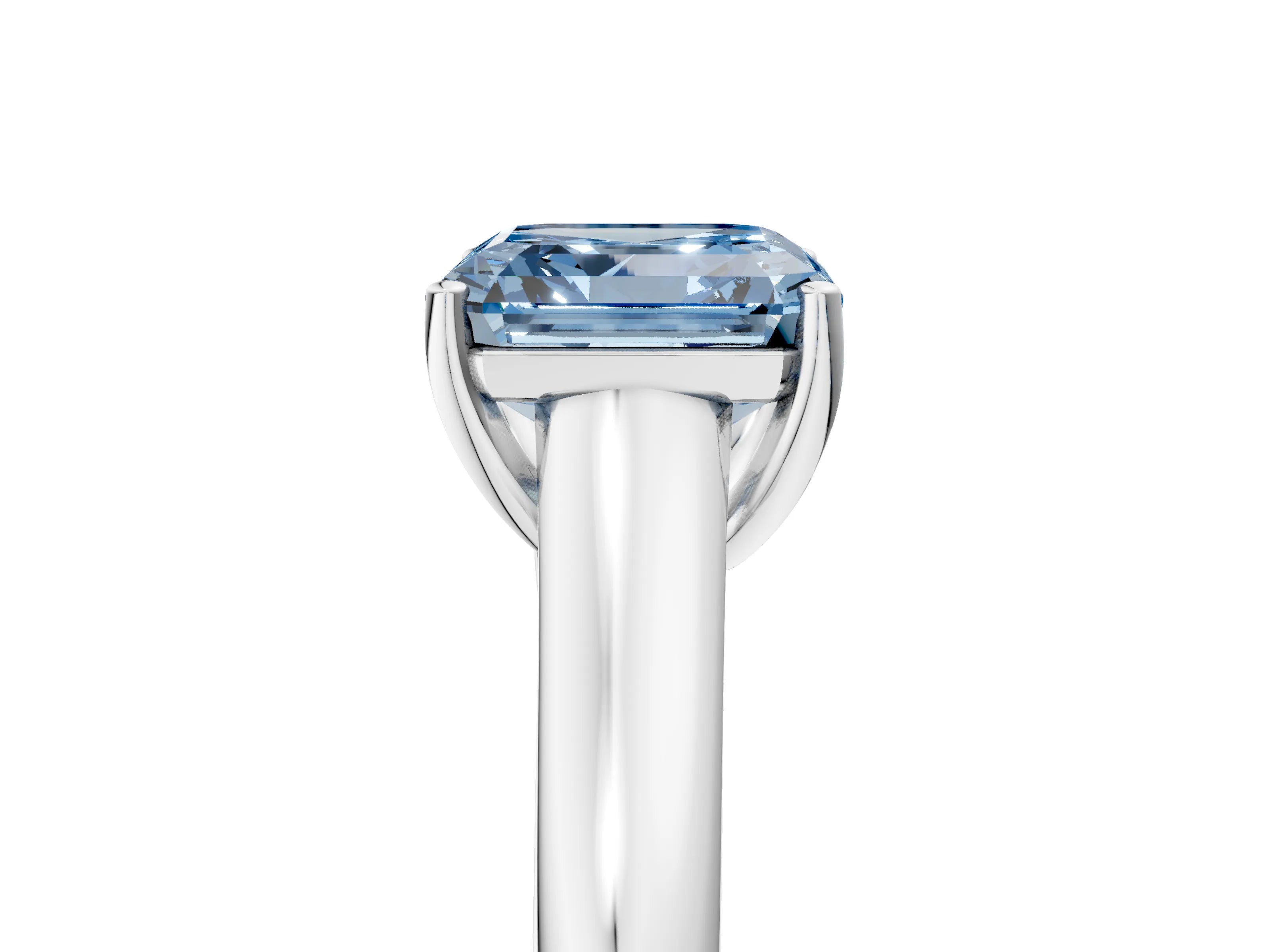 White gold Fancy Blue Asscher Cut Solitaire Engagement Ring with Tapered Band and Four-Prong Setting_8