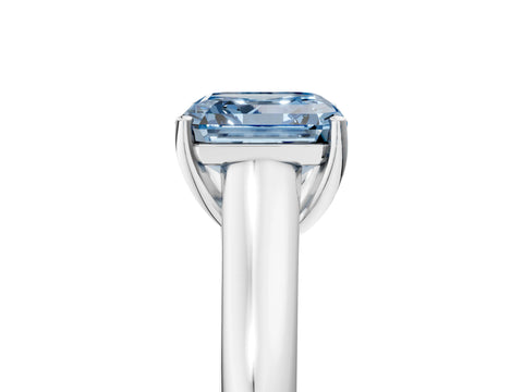 White gold Fancy Blue Asscher Cut Solitaire Engagement Ring with Tapered Band and Four-Prong Setting_8