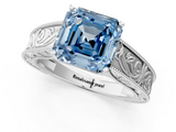 White gold Fancy Blue Asscher  Cut Solitaire Engraved Band with Four-Prong Setting_1