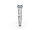 White gold Fancy Blue Asscher  Cut Solitaire Engraved Band with Four-Prong Setting_2