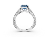 White gold Fancy Blue Asscher  Cut Solitaire Engraved Band with Four-Prong Setting_3