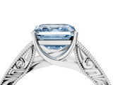 White gold Fancy Blue Asscher  Cut Solitaire Engraved Band with Four-Prong Setting_4