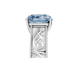 White gold Fancy Blue Asscher  Cut Solitaire Engraved Band with Four-Prong Setting_5