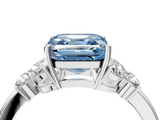 White gold Fancy Blue Asscher  Cut Solitaire Floral Diamond Ring with Four-Prong Setting_10
