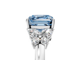 White gold Fancy Blue Asscher  Cut Solitaire Floral Diamond Ring with Four-Prong Setting_11