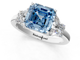 White gold Fancy Blue Asscher  Cut Solitaire Floral Diamond Ring with Four-Prong Setting_1