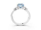White gold Fancy Blue Asscher  Cut Solitaire Floral Diamond Ring with Four-Prong Setting_3
