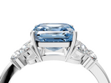 White gold Fancy Blue Asscher  Cut Solitaire Floral Diamond Ring with Four-Prong Setting_4
