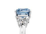 White gold Fancy Blue Asscher  Cut Solitaire Floral Diamond Ring with Four-Prong Setting_5