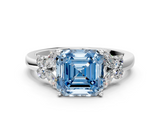 White gold Fancy Blue Asscher  Cut Solitaire Floral Diamond Ring with Four-Prong Setting