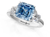 White gold Fancy Blue Asscher  Cut Solitaire Floral Diamond Ring with Four-Prong Setting_9
