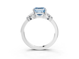 White gold Fancy Blue Asscher  Cut Solitaire Floral Diamond Ring with Four-Prong Setting_9