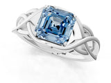 White gold Fancy Blue Asscher Cut Solitaire Intertwined Band Prong Setting Ring_1