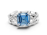 White gold Fancy Blue Asscher Cut Solitaire Leaf-Inspired Engagement Ring with Prong Setting_12
