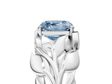 White gold Fancy Blue Asscher Cut Solitaire Leaf-Inspired Engagement Ring with Prong Setting_17
