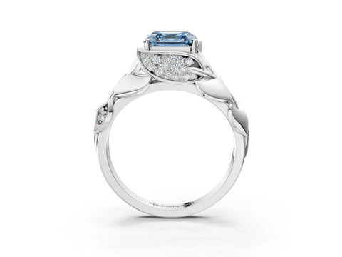 White gold Fancy Blue Asscher Cut Solitaire Leaf-Inspired Engagement Ring with Prong Setting_3
