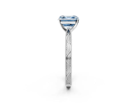 White gold Fancy Blue Asscher Cut Solitaire Milgrain Engraved Band with Four-Prong Setting_14