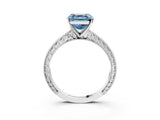 White gold Fancy Blue Asscher Cut Solitaire Milgrain Engraved Band with Four-Prong Setting_15