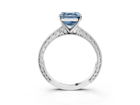 White gold Fancy Blue Asscher Cut Solitaire Milgrain Engraved Band with Four-Prong Setting_15