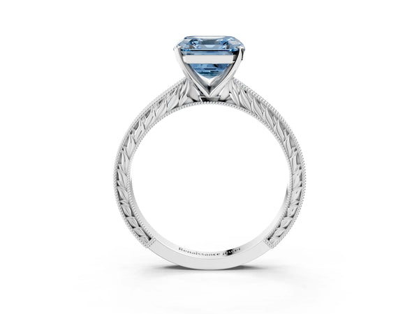 Sterling Silver Asscher Cut Vintage Solitaire Engagement Ring Setting for Fancy Blue Center