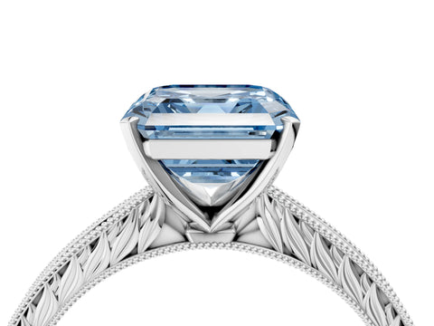 White gold Fancy Blue Asscher Cut Solitaire Milgrain Engraved Band with Four-Prong Setting_16