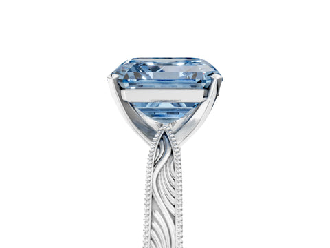 White gold Fancy Blue Asscher Cut Solitaire Milgrain Engraved Band with Four-Prong Setting_17