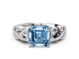 White gold Fancy Blue Asscher Cut Solitaire Milgrain Leaf Band with Prong Setting_12