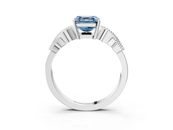 Platinum Asscher Cut Vintage Solitaire Engagement Ring Setting for Fancy Blue Center