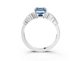 White gold Fancy Blue Asscher Cut Solitaire Milgrain Leaf Band with Prong Setting_3