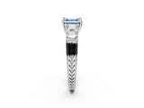 White gold Fancy Blue Asscher Cut Solitaire Princess Side Stone Engraved Band Prong Setting Ring_26
