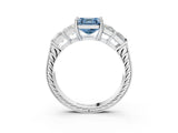 White gold Fancy Blue Asscher Cut Solitaire Princess Side Stone Engraved Band Prong Setting Ring_27