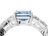 White gold Fancy Blue Asscher Cut Solitaire Princess Side Stone Engraved Band Prong Setting Ring_28